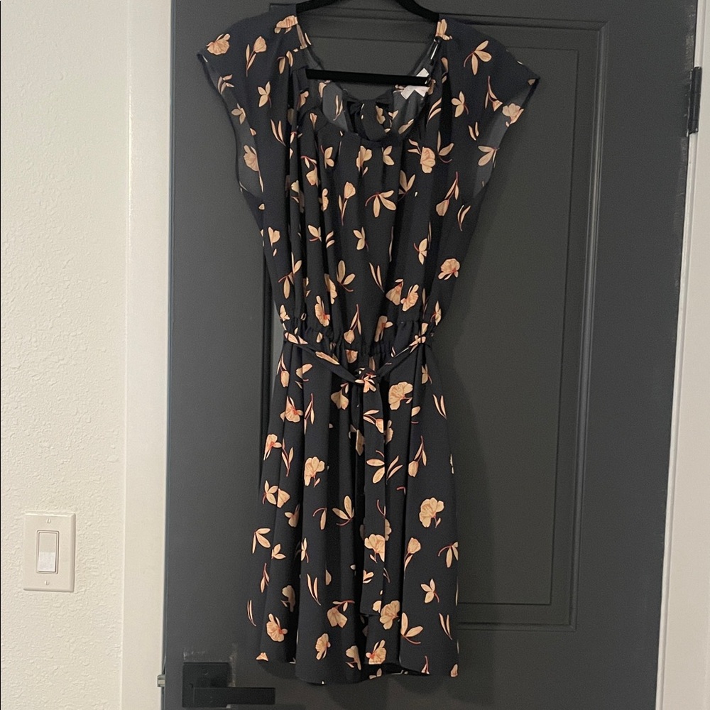 LC Lauren Conrad Black Dress with Peach Floral Pattern